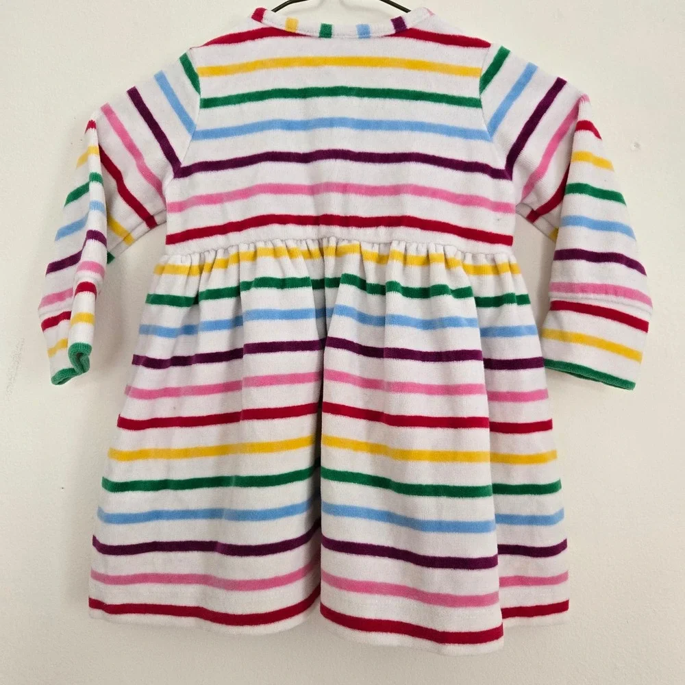 Hanna Andersson Baby Girls Rainbow Stripe Velour Long Sleeve Dress‎ 75cm 12-18M